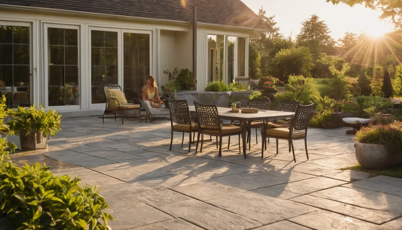 Stamped concrete patio behind a home in the Elyria area